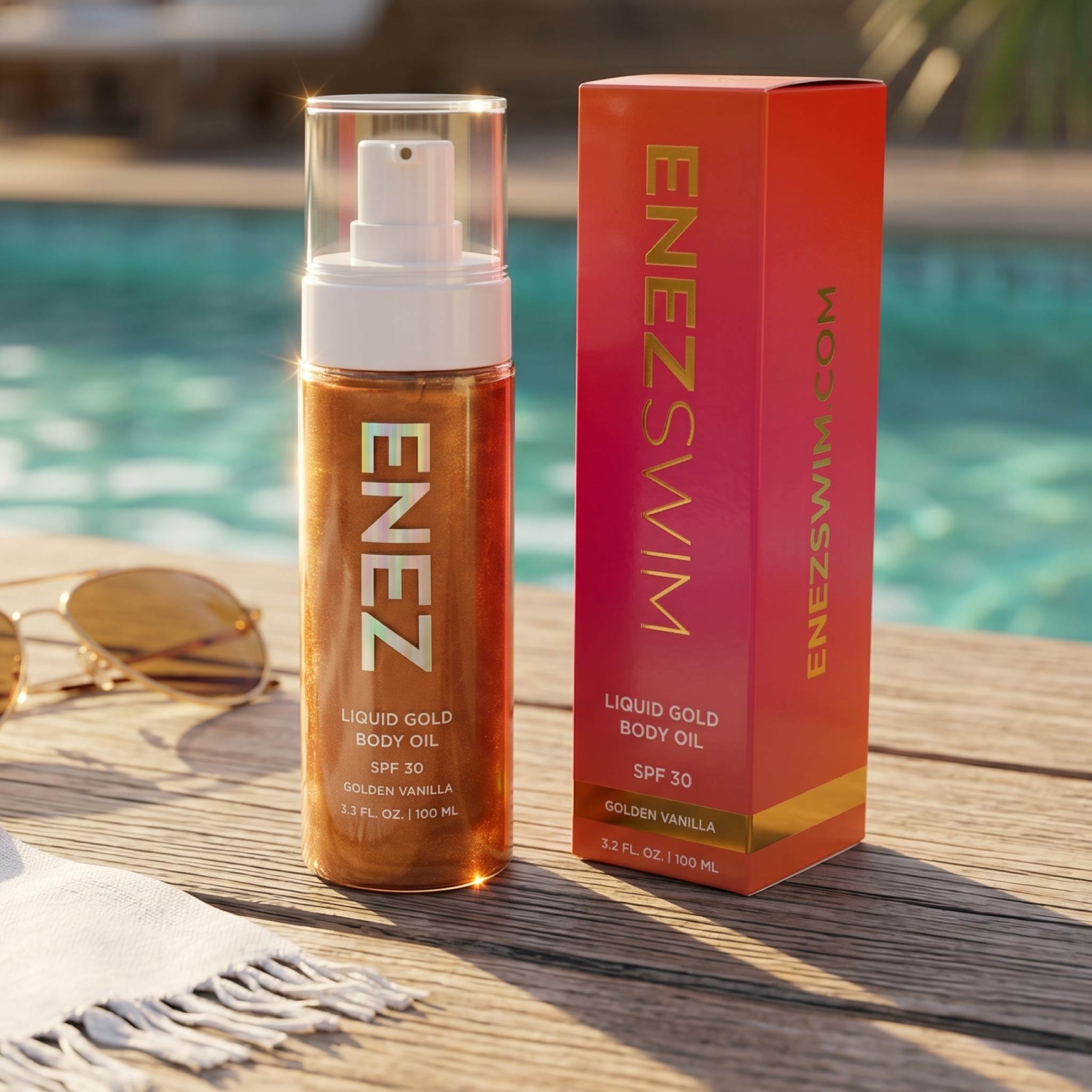 LIQUID GOLD SHIMMER BODY OIL - SPF 30 – ENEZ Swimwear